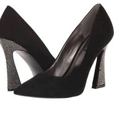 Nine West Trendz Rhinestone Heel Pointy Pumps~W 7~NWT&box~Black Suede