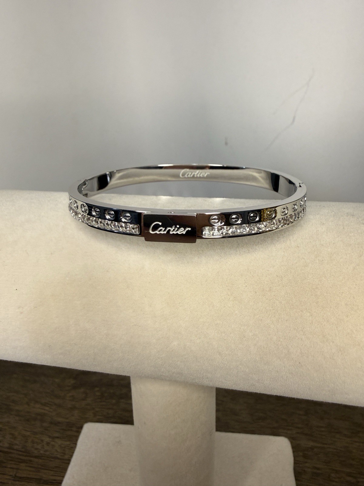 Silver Diamond Bangle Bracelet - image 1