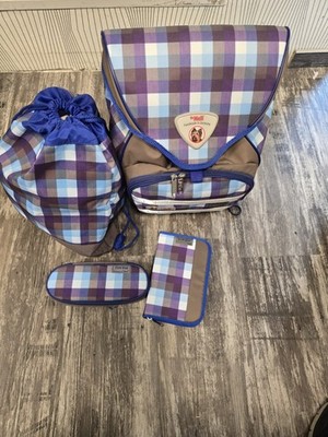 McNeill Schulrucksack Schulranzen Set Ergo Light Trekking Caro Blau 5Teile