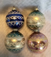 Lot 4 Vintage Shiny Brite Mercury Glass Ball Christmas Ornaments Glitter 2-1/2"
