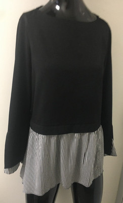 Zara Basic Collection Size S 100% Viscose Black White Striped Border Cuff Tunic