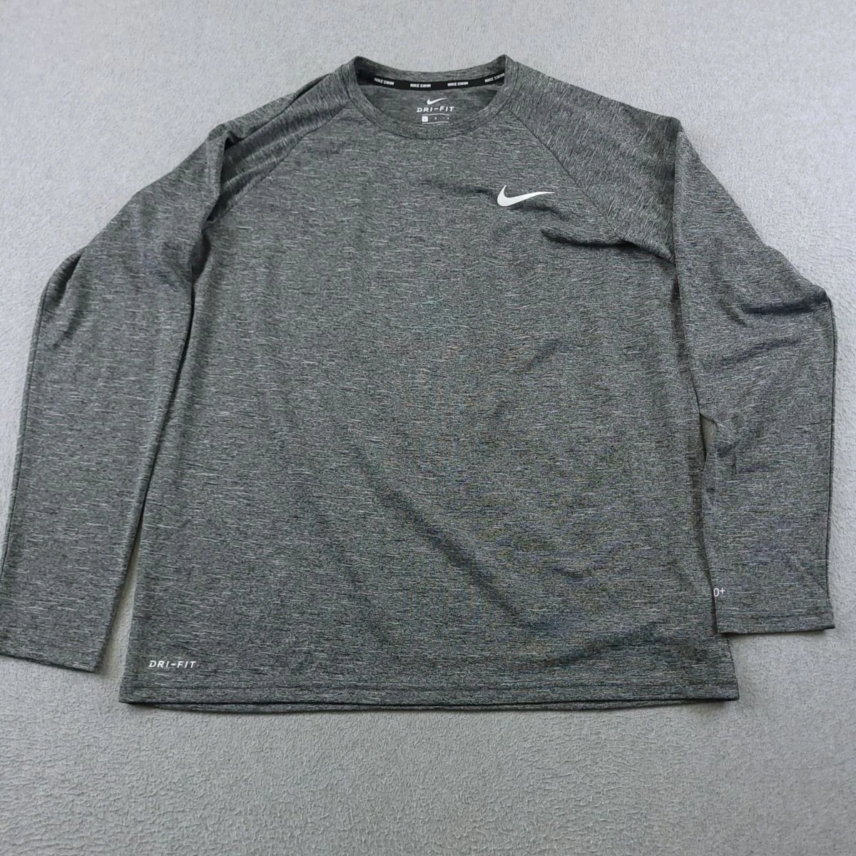 Nike Shirt Mens Large Heather Gray Dri Fit UPF 40 Rashguard Swim Long Sleeve