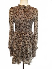 Lulus Navy Beige Smocked Dress M Romantic Academia Dark Floral Cottagecore Fall