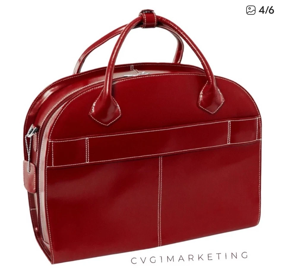 McKlein USA Glen Ellyn 15" Red Leather Detachable Wheeled Laptop Briefcase - Image 4 of 4