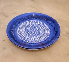 Hand Craft Art Pottery Ceramic Blue Garlic Grater 5" Dish