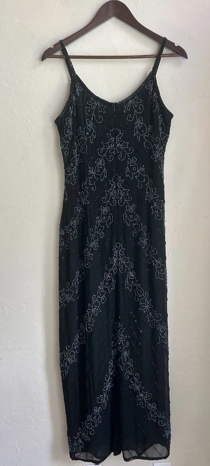Maxi Vestido Sin Mangas Vintage Años 90 Y2K Con Cuentas M Negro Deco Formal Oscuro Femenino Gótico Foto 2 de 4