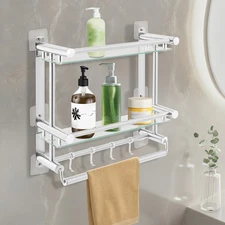 Bathroom Shelf Tempered Glass Floating Shelves Wall Mounted Stainless Steel Rack