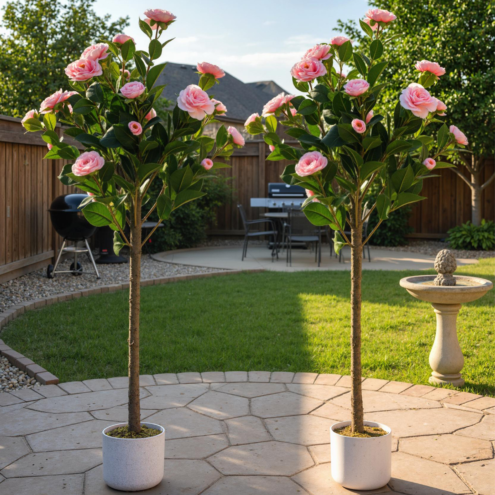 Arbustes camélias artificiels roses 3,6FT lot de 2 fausses plantes sans arrosage