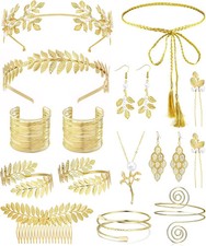 17 Pcs Greek Goddess Costume Accessories Set for Women Golden Leaf Headband Hair