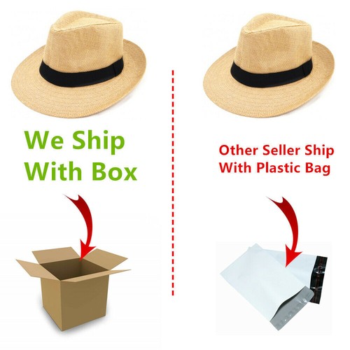 Mens Summer Bucket Cap Cowboy Panama Fedora Paper Straw Hat Wide Brim Mesh Top - Picture 4 of 9