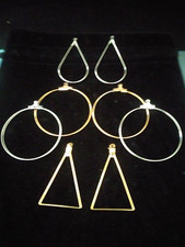 SET OF 4 14KT GOLD & STS  STUD EARRING ENHANCERS HOOP EARRINGS 1 1/2 IN + BONUS!