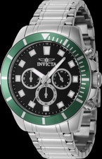 Invicta Men's Pro-Diver Watch 45MM Stainless Case Chrono Black Dial Green Bezel