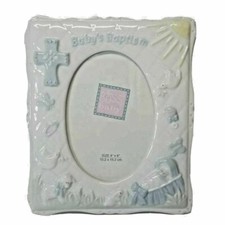 Russ Baby Boy Picture Frame Ceramic Baby Baptism Gift Frame Holds 4x6 Photo New 