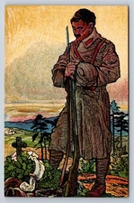 Railroad Postcard WWI German Art Soldier Hero's Grave Balkanzug Haase AT14