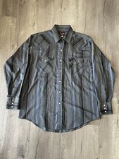 Vintage Plains Western Pearl Snap Shirt Men s Size Large L/S Gray Striped