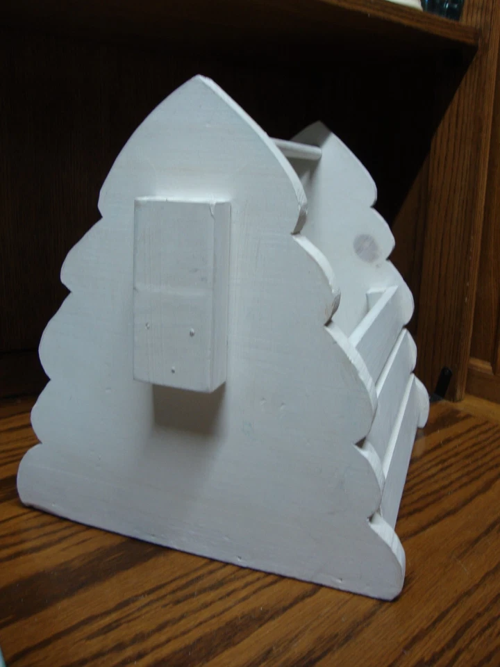 Caja de almacenamiento de madera abierta tallada a mano de colección con mango ~ caja blanca de muñeco de nieve de invierno Foto 3 de 4