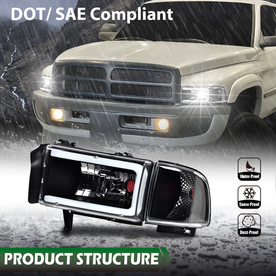 Подходит для 94-02 Ram 1500 2500 3500 черные/прозрачные угловые светодиодные фары дневного света фары фары - Изображение 4 из 4