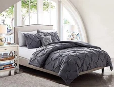 VCNY Home Carmen Pintuck 4 Piece Comforter Set, King, Gray