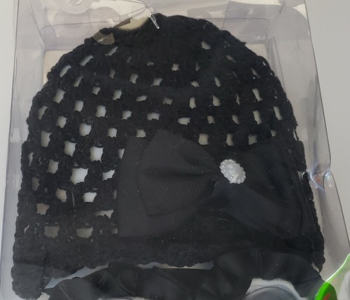 Baby Cap & Sock Set Gift Box Crocheted Black White Laura Ashley Sz 0-12 mos NEW - Picture 9 of 12