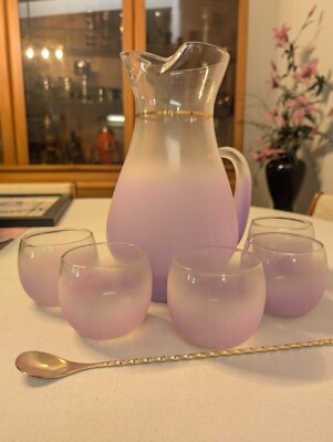 Beautiful Blendo Large Cocktail Pitcher with 6 Roly Poly Glasses + Stir Stick