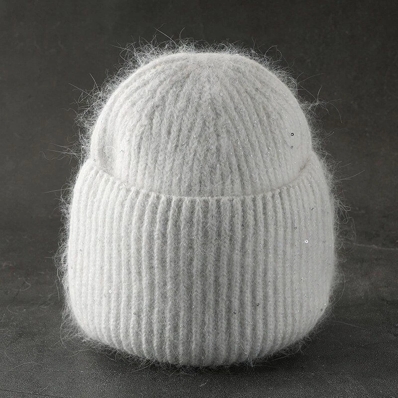 Gorros de piel de conejo de invierno de 1 pieza con lentejuelas de punto gorros de cachemir para mujer Prendas para la cabeza Ac Foto 4 de 4