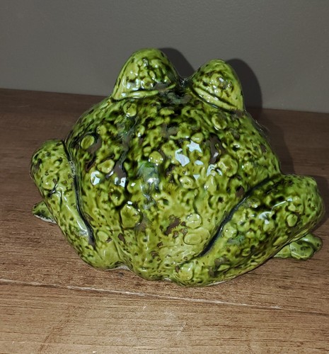 Large Vintage Mottled Glaze Frog Toad Lawn Garden Ceramic Sculpture Figure - Picture 5 of 11