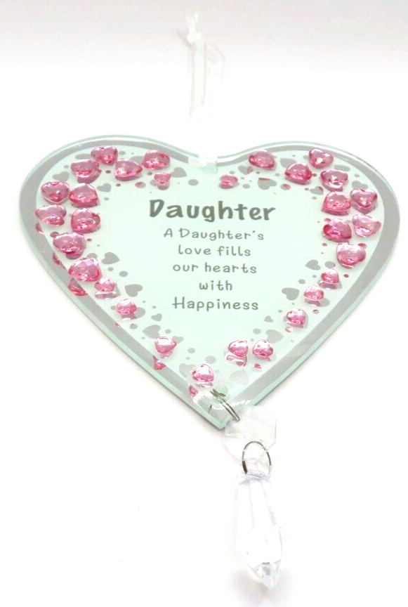 Daughter Heart Wall Plaque Hanging with Sentimental Verse 26 CM Pink Diamante