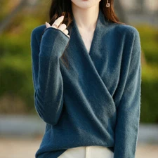 Winter Wool Blend Sweater Women's Chest-Wrapped Loose V-Neck Knitted Tops