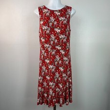 LOFT A-Line Dress 6 Red-Orange Floral Sleeveless Stretch Women's