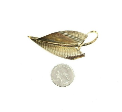 Vtg Napier Sterling Vermeil Feather or Leaf Brooch Unisex Art Nouveau - Picture 3 of 6