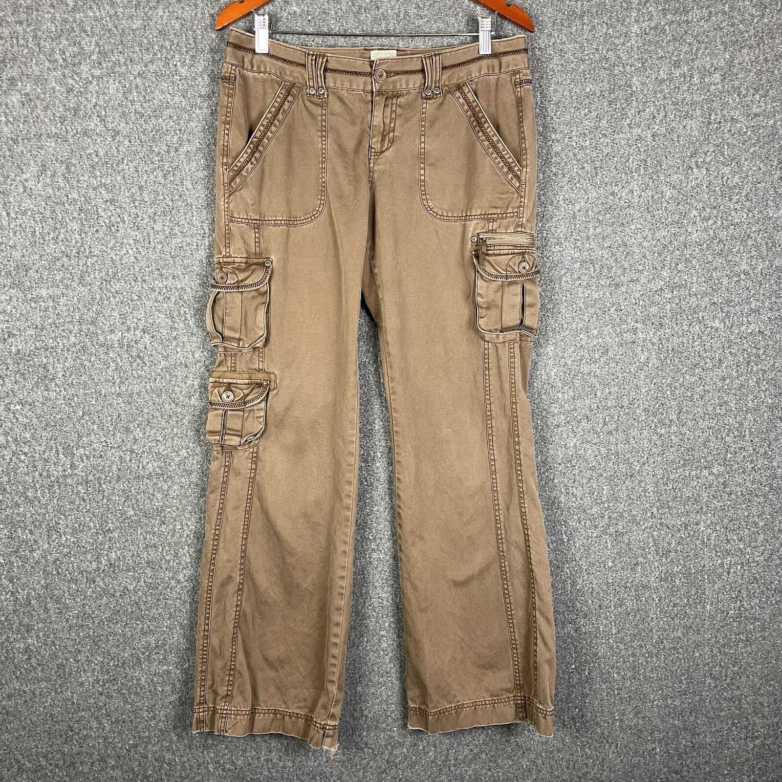 aeropostale Y2K Brown Mid Rise Cargo Gremlincore 00s 7 Pocket Pants Size 10 Long