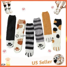 Women Coral Velvet Socks Cartoon Cat-Claw Winter Floor Warm Soft Comfort Sock US