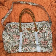 Vtg 90's Gitano Large Duffle Bag Canvas Floral Handles Shoulder Strap Zipper