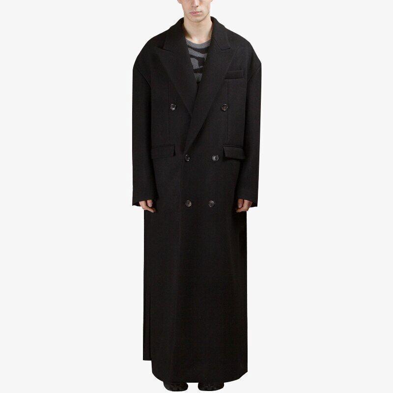 SUAVELE 【RX-0028】RELUX DOUBLE OVER COAT Long Loose Wool Blend Coat Mens Double-breasted Side Slit
