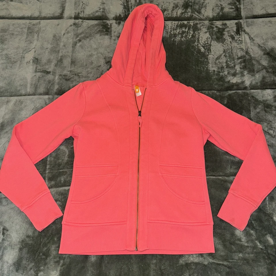 Jaqueta com capuz Lucy feminina grande salmão algodão lã forrada manga longa zíper completo - Imagem 4 de 4