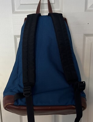 Vintage 90s LL Bean Backpack Blue Nylon Leather Bottom Aztec