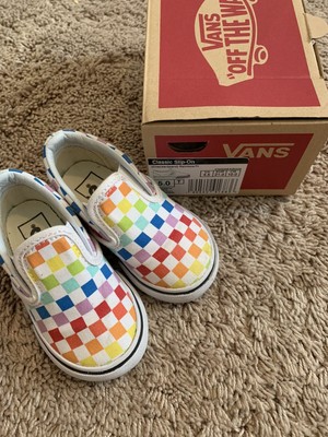 vans slip on rainbow checkerboard