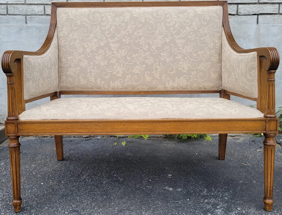 1940s English Maple Love Seat with New Upholstery - Antique Settee - Image 4 of 4
