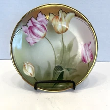 Vintage RS Art Noveau Cabinet Plate Porcelain 6.25 Inch Tulips Gilt Edge Germany