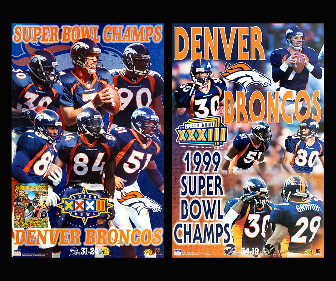 Denver Broncos SUPER BOWL XXXII, XXXIII CHAMPIONS 1998-99 Vintage