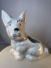 Vintage Scottie SCOTTISH TERRIER Dog White Pottery Ceramic Planter Collectible