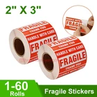 Fragile Stickers 2 x 3 Fragile Label Sticker Handle With Care Mailing 1-60 Rolls