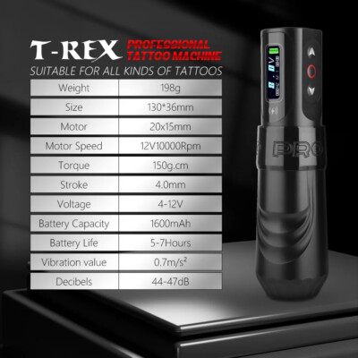 T-Rex Cordless Tattoo Machine Gun 2 Replaceable Battery Rotating
