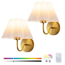 Battery Operated Wall Sconces Sets of 2, Indoor not Hardwired White Fabric la...
