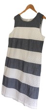 Talbots Women’s Size 16 Chambray & White Eyelet Shift Dress Sleeveless Nautical