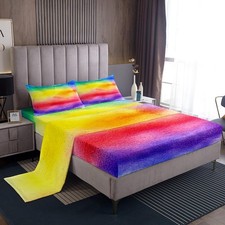 Twin Set for Girls Rainbow Stripe Bright Soft Bedding Set, 1 Flat ,1 Deep Poc...