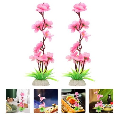 2 Pcs Sushi-teller-dekoration Kunstblume Blumen Sushi-Dekoration