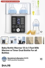 Baby Bottle Warmer 12-in-1 Fast Milk Warmer w Timer Dual Bottle For all Bottles