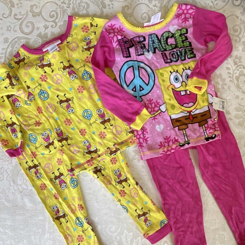 Nickelodeon SpongeBob SquarePants Boys Pajama Set Size 4 Yellow Pink Long Sleeve