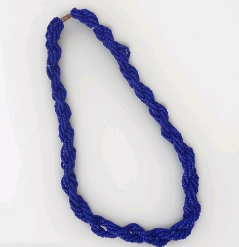 Vintage Multi Strand Beaded Necklace Deep Blue Seed Beads Tribal Style 10" - Picture 3 of 10